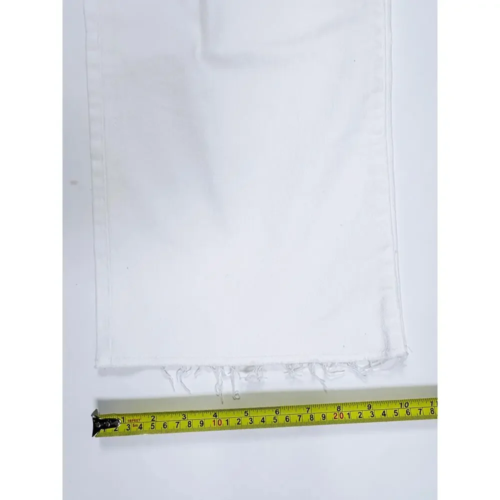 New J.Crew Wide Leg Crop White Denim Jeans Frayed Hem High Rise Capsule Size 30